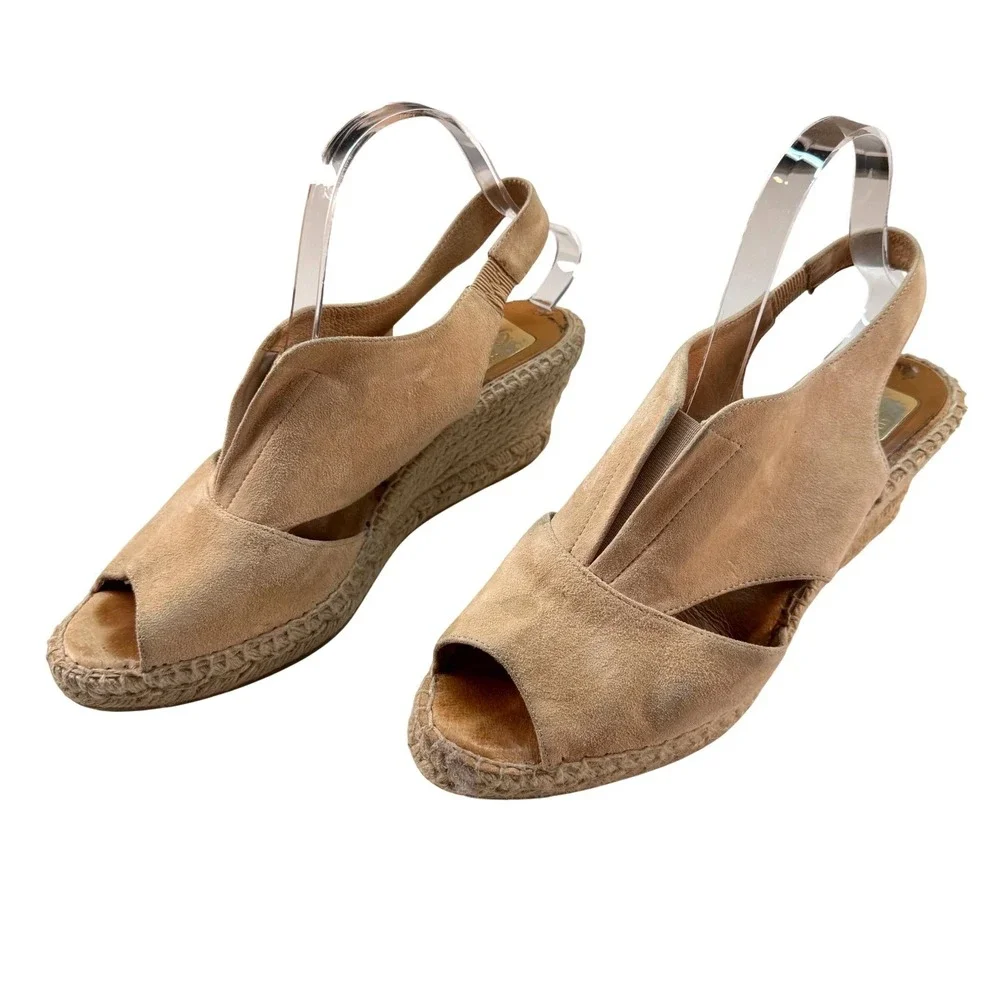 Kanna Espadrille Wedge Suede Sandals Size 40 / US 9 Women's Tan/Beige